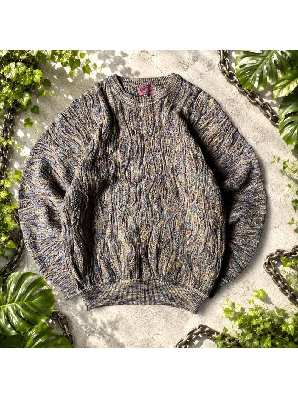 Coogi Original Blues Tundra Style Knitpia Multicolor Sweater Sz USA Mens L 1990s
